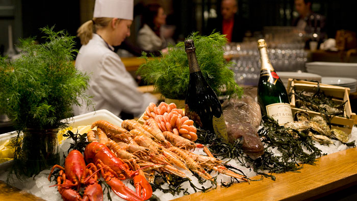 shell fish display in a restaurant