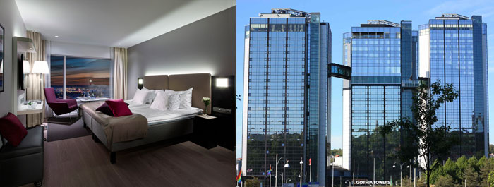 utsikt och rum på Gothia Towers Hotell